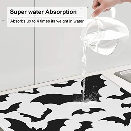 Halloween Bats Printed Drying Mat For Kitchen Ultra Absorbent Microfiber Dishes Drainer Mats Non-Slip Silicone Quick Dry Pad - 18 X 16inch