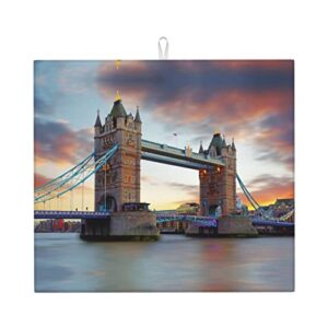 historic old tower bridge london printed drying mat for kitchen ultra absorbent microfiber dishes drainer mats non-slip silicone quick dry pad - 18 x 16inch