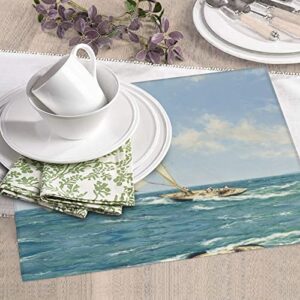 Sailboat Ship Landscape Printed Drying Mat For Kitchen Ultra Absorbent Microfiber Dishes Drainer Mats Non-Slip Silicone Quick Dry Pad - 18 X 16inch