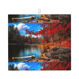 killarney national park printed drying mat for kitchen ultra absorbent microfiber dishes drainer mats non-slip silicone quick dry pad - 18 x 16inch