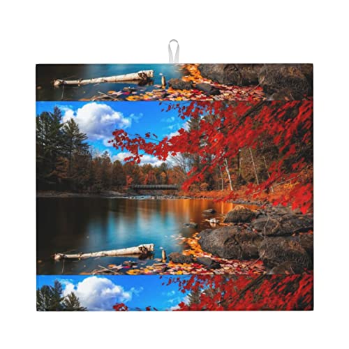 killarney national park Printed Drying Mat For Kitchen Ultra Absorbent Microfiber Dishes Drainer Mats Non-Slip Silicone Quick Dry Pad - 18 X 16inch