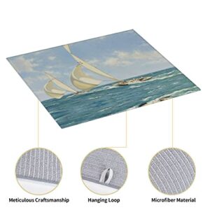 Sailboat Ship Landscape Printed Drying Mat For Kitchen Ultra Absorbent Microfiber Dishes Drainer Mats Non-Slip Silicone Quick Dry Pad - 18 X 16inch