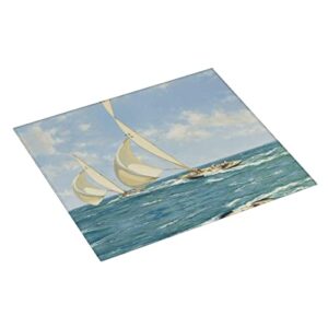 Sailboat Ship Landscape Printed Drying Mat For Kitchen Ultra Absorbent Microfiber Dishes Drainer Mats Non-Slip Silicone Quick Dry Pad - 18 X 16inch