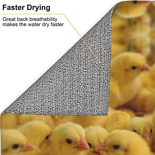 little Chickens Printed Drying Mat For Kitchen Ultra Absorbent Microfiber Dishes Drainer Mats Non-Slip Silicone Quick Dry Pad - 18 X 16inch