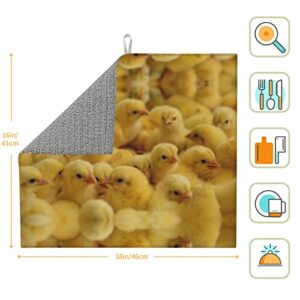 little Chickens Printed Drying Mat For Kitchen Ultra Absorbent Microfiber Dishes Drainer Mats Non-Slip Silicone Quick Dry Pad - 18 X 16inch