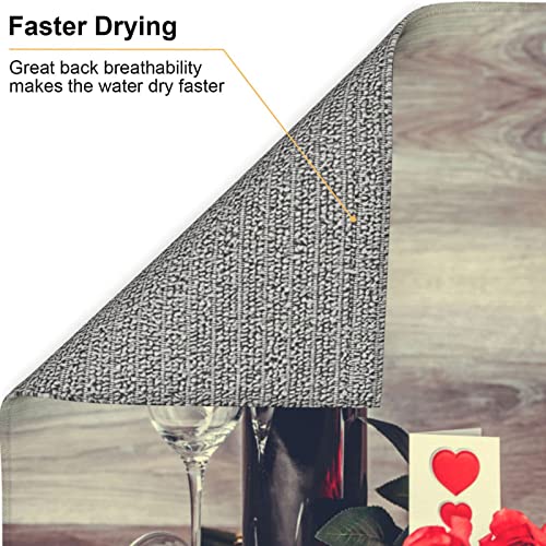 Red Wine Rose Printed Drying Mat For Kitchen Ultra Absorbent Microfiber Dishes Drainer Mats Non-Slip Silicone Quick Dry Pad - 18 X 16inch