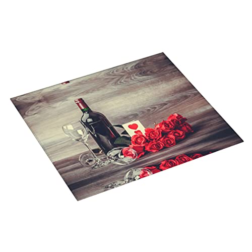 Red Wine Rose Printed Drying Mat For Kitchen Ultra Absorbent Microfiber Dishes Drainer Mats Non-Slip Silicone Quick Dry Pad - 18 X 16inch