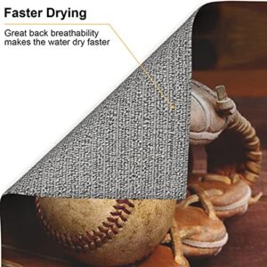 Retro Baseball Printed Drying Mat For Kitchen Ultra Absorbent Microfiber Dishes Drainer Mats Non-Slip Silicone Quick Dry Pad - 18 X 16inch