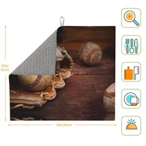 Retro Baseball Printed Drying Mat For Kitchen Ultra Absorbent Microfiber Dishes Drainer Mats Non-Slip Silicone Quick Dry Pad - 18 X 16inch