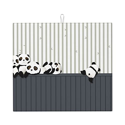 Funny Baby Panda Printed Drying Mat For Kitchen Ultra Absorbent Microfiber Dishes Drainer Mats Non-Slip Silicone Quick Dry Pad - 18 X 16inch