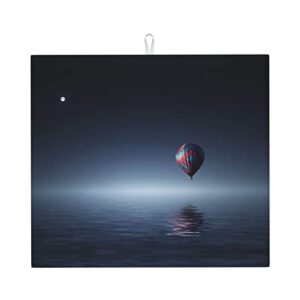 hot air balloon at night printed drying mat for kitchen ultra absorbent microfiber dishes drainer mats non-slip silicone quick dry pad - 18 x 16inch