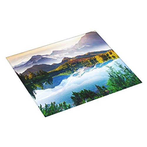 Peaceful Lake Printed Drying Mat For Kitchen Ultra Absorbent Microfiber Dishes Drainer Mats Non-Slip Silicone Quick Dry Pad - 18 X 16inch
