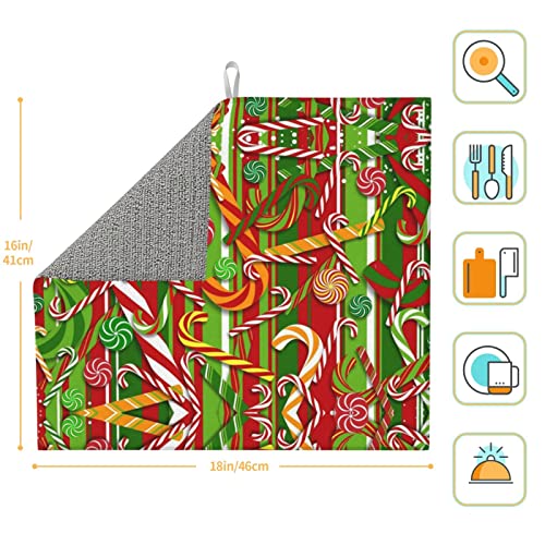 Merry Christmas Printed Drying Mat For Kitchen Ultra Absorbent Microfiber Dishes Drainer Mats Non-Slip Silicone Quick Dry Pad - 18 X 16inch
