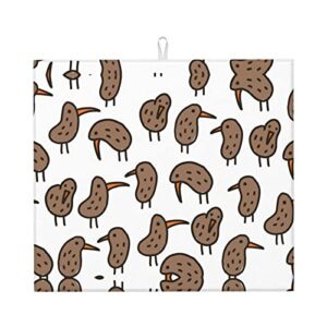 kiwi bird cute printed drying mat for kitchen ultra absorbent microfiber dishes drainer mats non-slip silicone quick dry pad - 18 x 16inch