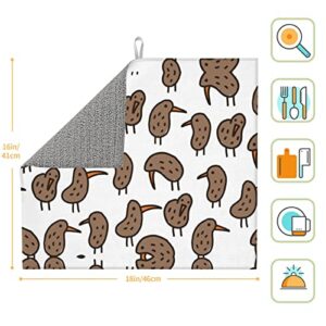 Kiwi Bird Cute Printed Drying Mat For Kitchen Ultra Absorbent Microfiber Dishes Drainer Mats Non-Slip Silicone Quick Dry Pad - 18 X 16inch