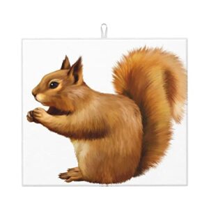 lively squirrel printed drying mat for kitchen ultra absorbent microfiber dishes drainer mats non-slip silicone quick dry pad - 18 x 16inch