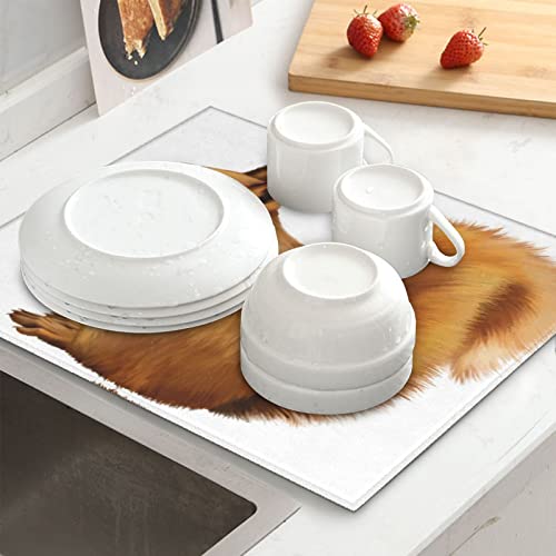 Lively Squirrel Printed Drying Mat For Kitchen Ultra Absorbent Microfiber Dishes Drainer Mats Non-Slip Silicone Quick Dry Pad - 18 X 16inch