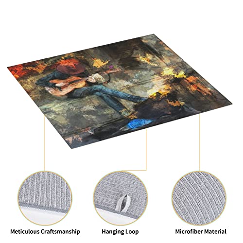 Musical Man Playing Guitar Printed Drying Mat For Kitchen Ultra Absorbent Microfiber Dishes Drainer Mats Non-Slip Silicone Quick Dry Pad - 18 X 16inch