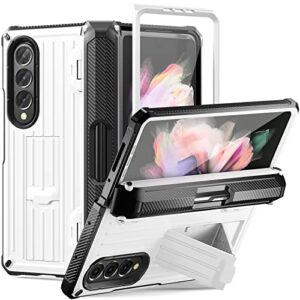 gooodidear galaxy z fold 3 case, heavy-duty, full body protection, anti-scratch, slim - foldable trolley case with built-in pen slot, kickstand & screen protector - tpu/pc, wireless charging, white