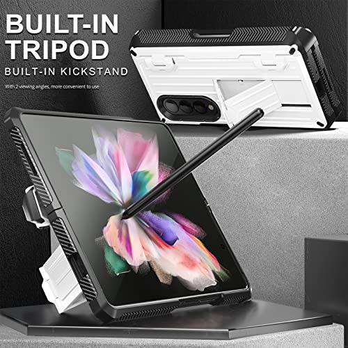 GooodiDEAR Galaxy Z Fold 3 Case, Heavy-Duty, Full Body Protection, Anti-Scratch, Slim - Foldable Trolley Case with Built-in Pen Slot, Kickstand & Screen Protector - TPU/PC, Wireless Charging, White