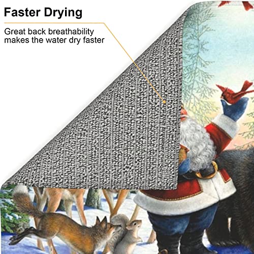 Santa Claus and Animals Printed Drying Mat For Kitchen Ultra Absorbent Microfiber Dishes Drainer Mats Non-Slip Silicone Quick Dry Pad - 18 X 16inch