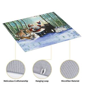 Santa Claus and Animals Printed Drying Mat For Kitchen Ultra Absorbent Microfiber Dishes Drainer Mats Non-Slip Silicone Quick Dry Pad - 18 X 16inch