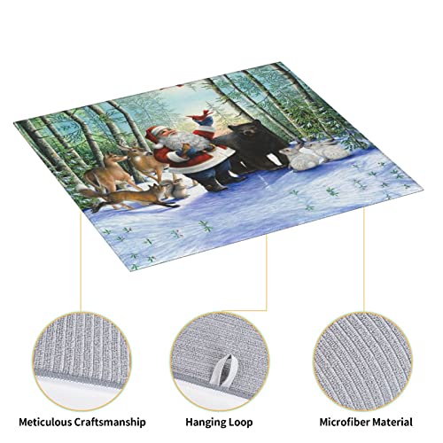 Santa Claus and Animals Printed Drying Mat For Kitchen Ultra Absorbent Microfiber Dishes Drainer Mats Non-Slip Silicone Quick Dry Pad - 18 X 16inch