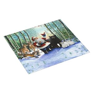 Santa Claus and Animals Printed Drying Mat For Kitchen Ultra Absorbent Microfiber Dishes Drainer Mats Non-Slip Silicone Quick Dry Pad - 18 X 16inch