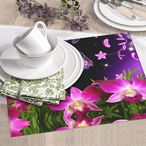 Pink Flower and Butterfly Printed Drying Mat For Kitchen Ultra Absorbent Microfiber Dishes Drainer Mats Non-Slip Silicone Quick Dry Pad - 18 X 16inch