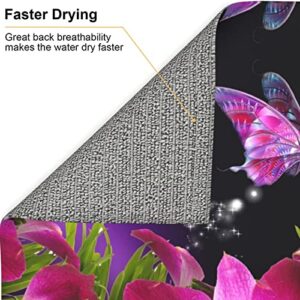 Pink Flower and Butterfly Printed Drying Mat For Kitchen Ultra Absorbent Microfiber Dishes Drainer Mats Non-Slip Silicone Quick Dry Pad - 18 X 16inch