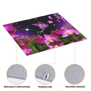 Pink Flower and Butterfly Printed Drying Mat For Kitchen Ultra Absorbent Microfiber Dishes Drainer Mats Non-Slip Silicone Quick Dry Pad - 18 X 16inch