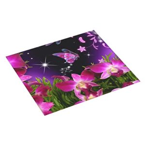 Pink Flower and Butterfly Printed Drying Mat For Kitchen Ultra Absorbent Microfiber Dishes Drainer Mats Non-Slip Silicone Quick Dry Pad - 18 X 16inch