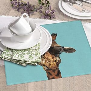 Giraffe with Sunglasses Printed Drying Mat For Kitchen Ultra Absorbent Microfiber Dishes Drainer Mats Non-Slip Silicone Quick Dry Pad - 18 X 16inch