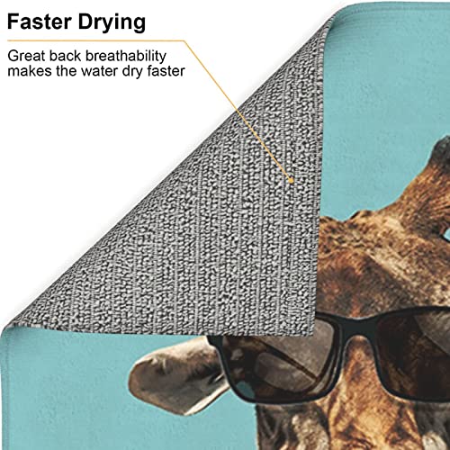 Giraffe with Sunglasses Printed Drying Mat For Kitchen Ultra Absorbent Microfiber Dishes Drainer Mats Non-Slip Silicone Quick Dry Pad - 18 X 16inch