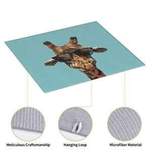 Giraffe with Sunglasses Printed Drying Mat For Kitchen Ultra Absorbent Microfiber Dishes Drainer Mats Non-Slip Silicone Quick Dry Pad - 18 X 16inch