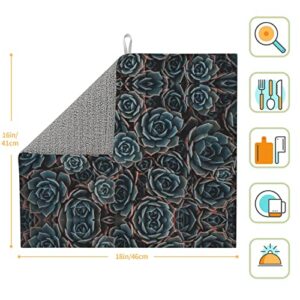 Fresh succulents Printed Drying Mat For Kitchen Ultra Absorbent Microfiber Dishes Drainer Mats Non-Slip Silicone Quick Dry Pad - 18 X 16inch