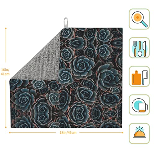 Fresh succulents Printed Drying Mat For Kitchen Ultra Absorbent Microfiber Dishes Drainer Mats Non-Slip Silicone Quick Dry Pad - 18 X 16inch