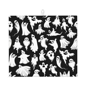 halloween goth printed drying mat for kitchen ultra absorbent microfiber dishes drainer mats non-slip silicone quick dry pad - 18 x 16inch