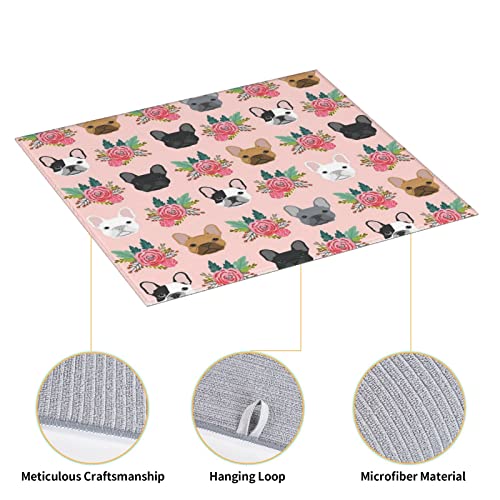 French Bulldog And flowers Printed Drying Mat For Kitchen Ultra Absorbent Microfiber Dishes Drainer Mats Non-Slip Silicone Quick Dry Pad - 18 X 16inch
