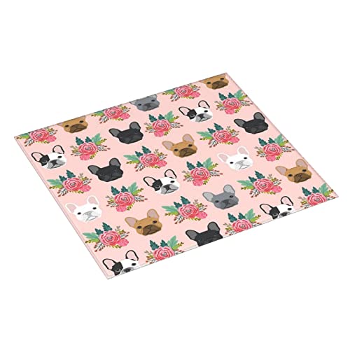 French Bulldog And flowers Printed Drying Mat For Kitchen Ultra Absorbent Microfiber Dishes Drainer Mats Non-Slip Silicone Quick Dry Pad - 18 X 16inch