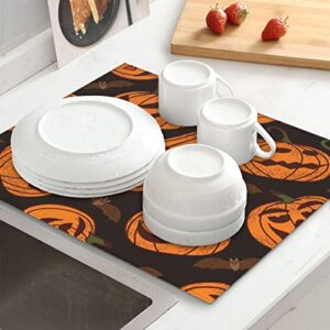 Halloween Pumpkin Printed Drying Mat For Kitchen Ultra Absorbent Microfiber Dishes Drainer Mats Non-Slip Silicone Quick Dry Pad - 18 X 16inch