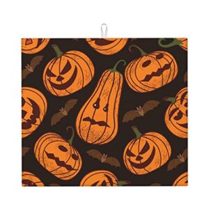halloween pumpkin printed drying mat for kitchen ultra absorbent microfiber dishes drainer mats non-slip silicone quick dry pad - 18 x 16inch