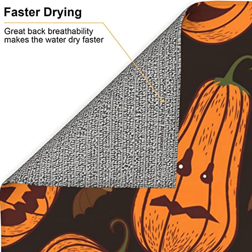 Halloween Pumpkin Printed Drying Mat For Kitchen Ultra Absorbent Microfiber Dishes Drainer Mats Non-Slip Silicone Quick Dry Pad - 18 X 16inch