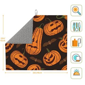 Halloween Pumpkin Printed Drying Mat For Kitchen Ultra Absorbent Microfiber Dishes Drainer Mats Non-Slip Silicone Quick Dry Pad - 18 X 16inch