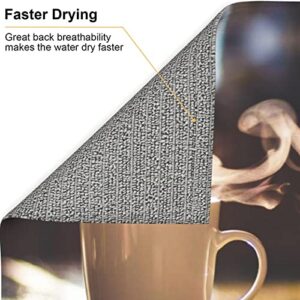 Hot coffee Printed Drying Mat For Kitchen Ultra Absorbent Microfiber Dishes Drainer Mats Non-Slip Silicone Quick Dry Pad - 18 X 16inch