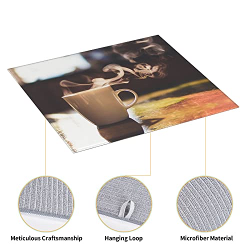 Hot coffee Printed Drying Mat For Kitchen Ultra Absorbent Microfiber Dishes Drainer Mats Non-Slip Silicone Quick Dry Pad - 18 X 16inch