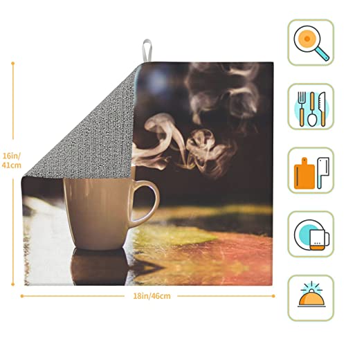 Hot coffee Printed Drying Mat For Kitchen Ultra Absorbent Microfiber Dishes Drainer Mats Non-Slip Silicone Quick Dry Pad - 18 X 16inch