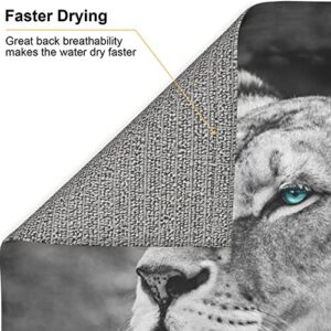 Lioness with Blue Green Eyes Printed Drying Mat For Kitchen Ultra Absorbent Microfiber Dishes Drainer Mats Non-Slip Silicone Quick Dry Pad - 18 X 16inch