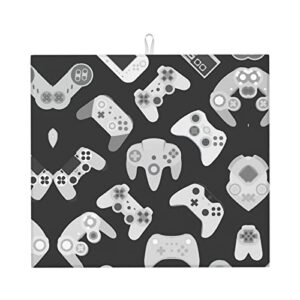game controller printed drying mat for kitchen ultra absorbent microfiber dishes drainer mats non-slip silicone quick dry pad - 18 x 16inch