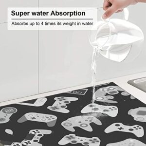 Game Controller Printed Drying Mat For Kitchen Ultra Absorbent Microfiber Dishes Drainer Mats Non-Slip Silicone Quick Dry Pad - 18 X 16inch